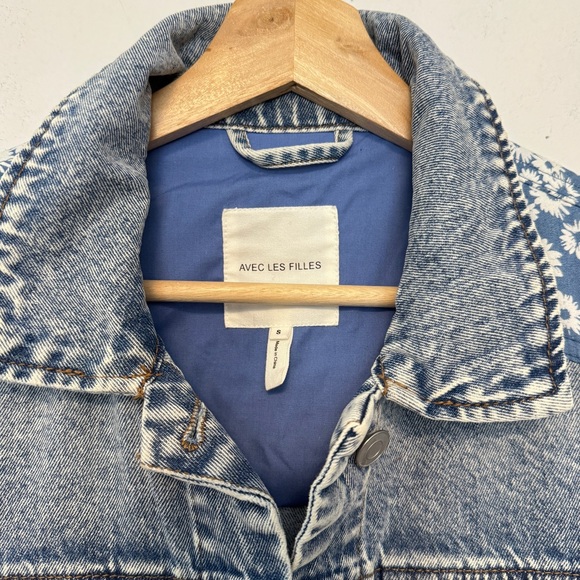 Anthropologie Avec Les Filles Patchwork Selvedge Denim Jacket Floral Chore Jean - Picture 8 of 15